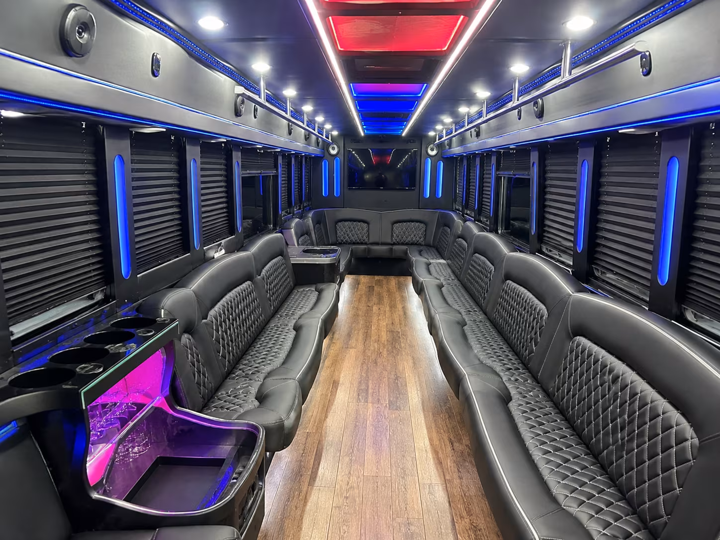 Passenger watching the Elk Grove scenery during a regional party bus road trip