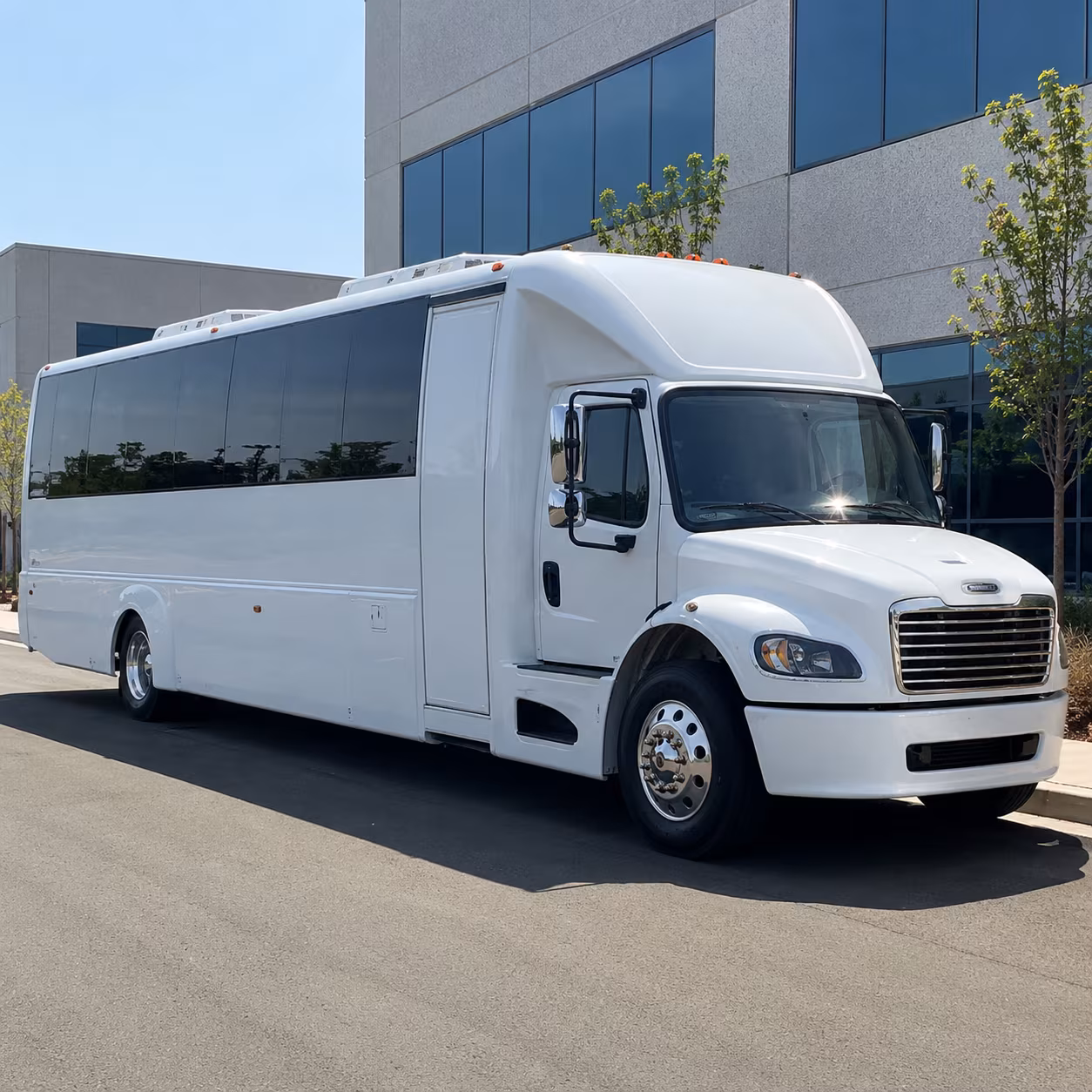 Group beside a Mercedes Sprinter limo in Elk Grove